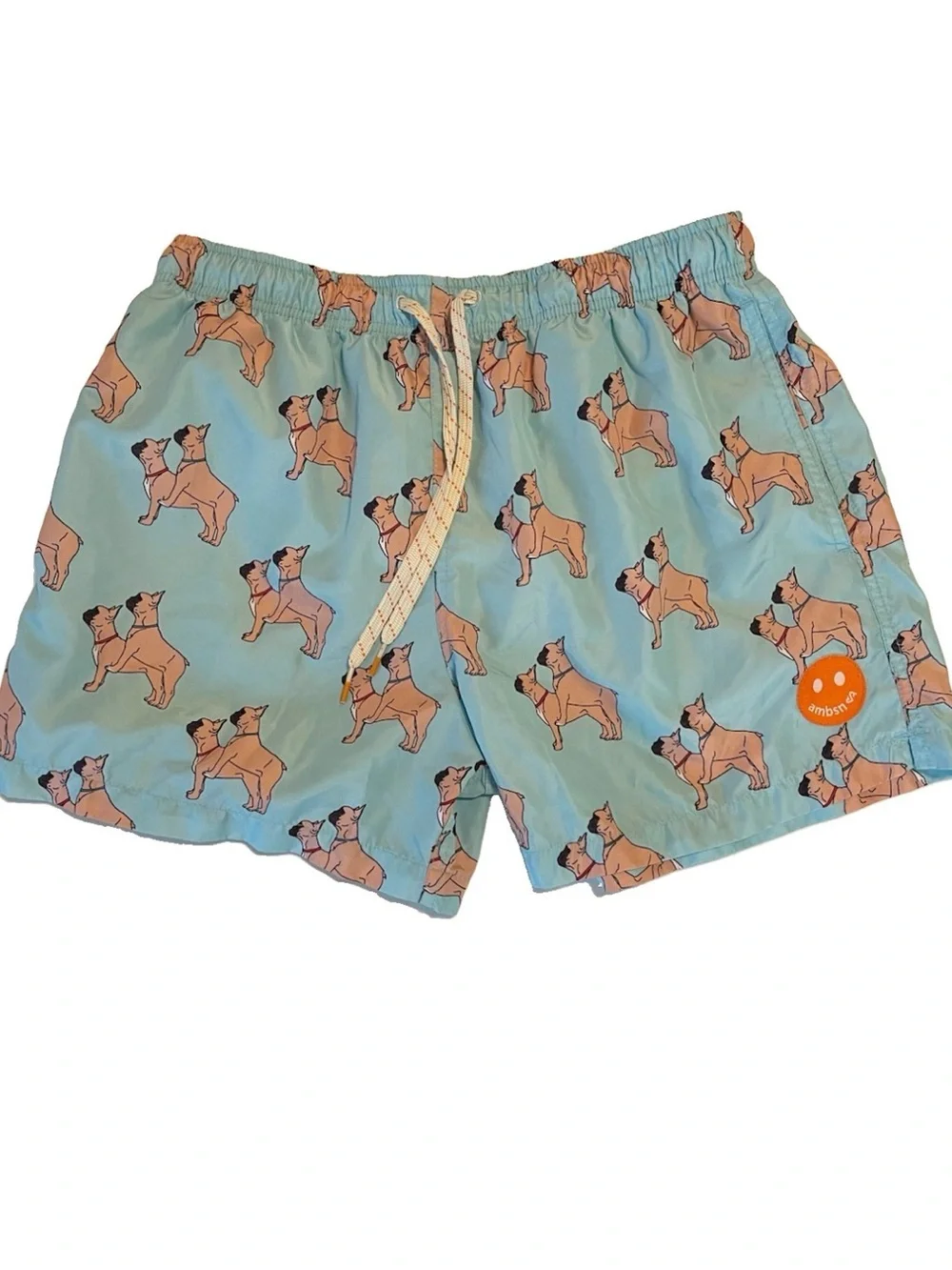 Ambsn Mens Swim Shorts Trunk Lined Medium French Bulldog Print Pockets Funny